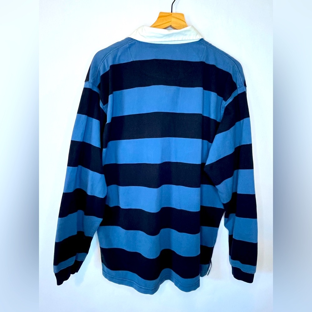 Box Office Y2K Blue and Black Striped Men's Rugby Shirt Size L - Picture 2 of 3